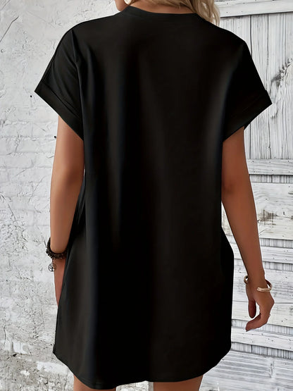 Ladies' summer loose GUEESS Los Angeles letter pattern print round neck short sleeved pocket comfortable casual plus size dress