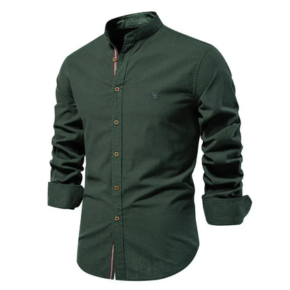 Spring and Summer New Fashion Business Shirt Men's Cotton and Linen Casual Day Fashion Solid Color Long-sleeved Shirt