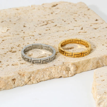 Korean Style Simple Geometric Lattice Stackable Rings 18K Gold Plated Stainless Steel Band Ring Waterproof Jewelry Gift