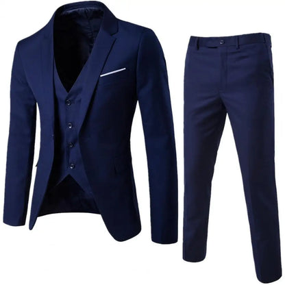 Men Three-piece Suit Men's Formal Business Style Slim Fit Wedding Suit Set with Silky Smooth Anti-wrinkle Fabric Turn-down