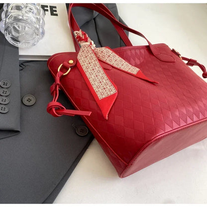 PU 2024 New Women's Bag Fashion Trend Shoulder Bag Leisure Commuter Handbag Minimalist Versatile Design Red Large Capacity