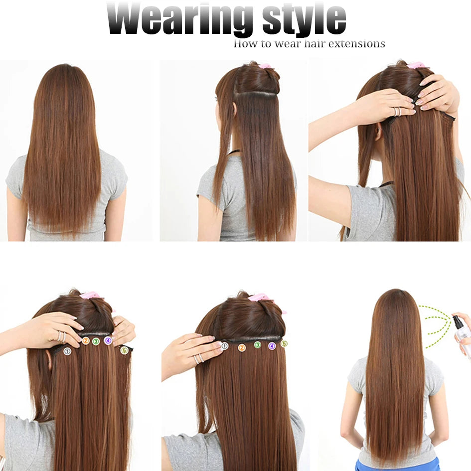 Synthetic 7 pieces/set, 22 inch straight hair extensions, hair clip extensions, clip extensions, Christmas Halloween extensions