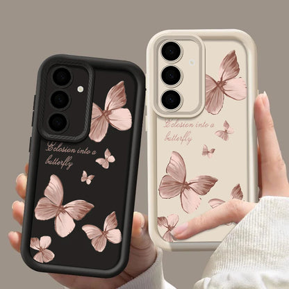Gold Butterfly Soft TPU Case For Samsung Galaxy S25 S24 S23 S23 FE Phone Cover