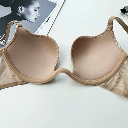 Women Invisible Deep U Lingerie Set Sexy Underwear Low Cut Push Up Open back Bra Intimates Female Bra Set Large size 90CD 95CD