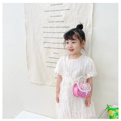 Sweet Cute Bow Children's Shoulder Bag Pearl Handle Baby Girls Small Crossbody Bags Lovely Princess Accessories Purse Handbags