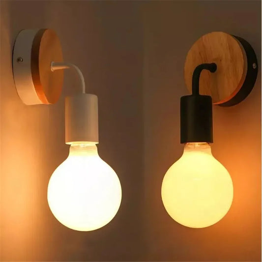 E27 Wood Iron Wall Lamp for Bedroom Bedside Nordic Wall Sconce Background Wall Aisle Lights Wooden  Reading Luminaire