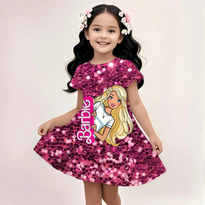 3D Printing Glisten Summer Barbie I Am Kenough Princess Dress Girls Women Short Sleeve Costume Party Dresses Children Clothes