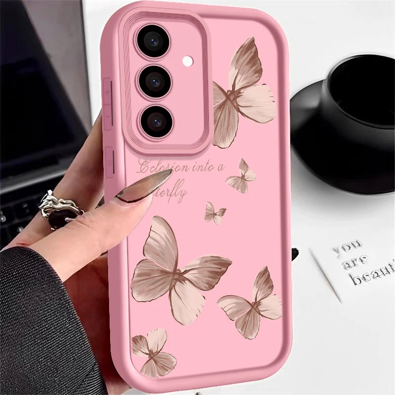 Gold Butterfly Soft TPU Case For Samsung Galaxy S25 S24 S23 S23 FE Phone Cover