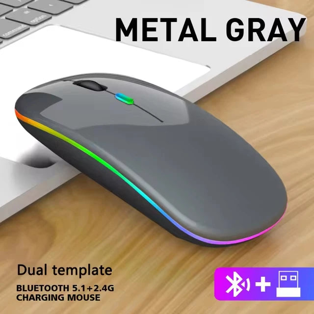 LED Wireless Mouse Rechargeable Silent Bluetooth-compatible Mouse Portable Dual Mode Computer Mice for Laptop Desktop MacBook