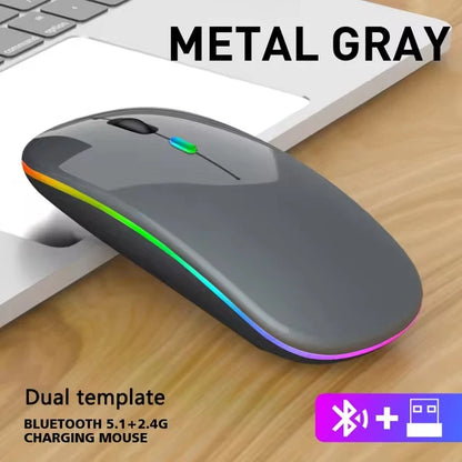 LED Wireless Mouse Rechargeable Silent Bluetooth-compatible Mouse Portable Dual Mode Computer Mice for Laptop Desktop MacBook