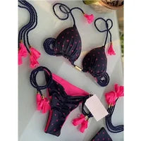 2024 sexy women bikini, brazilian triangle bikini, push-up swimsuit, metal chain beach bikini