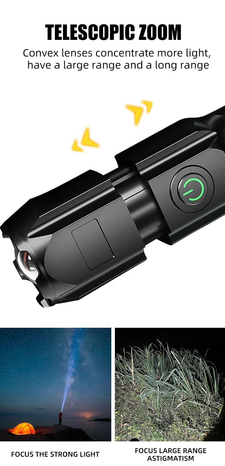 High Strong Flash Light Portable Rechargeable Spotlights High Power LED Flashlight Camping Ultra Powerful Flashlight Lamp Work
