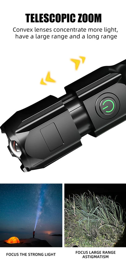High Strong Flash Light Portable Rechargeable Spotlights High Power LED Flashlight Camping Ultra Powerful Flashlight Lamp Work