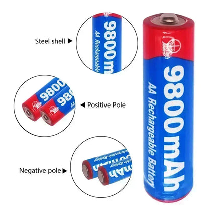 2025 New AA9800 MAH Rechargeable Battery AA 1.5 V Rechargeable New Alcalinas Drummey+Charger