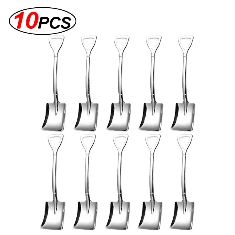 20/2x Stainless Steel Shovel Spoons Gold Silver Mini Coffee Teaspoon Fruit Ice Cream Dessert Spoon Scoops Kitchen Tableware Set