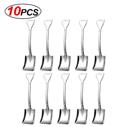 20/2x Stainless Steel Shovel Spoons Gold Silver Mini Coffee Teaspoon Fruit Ice Cream Dessert Spoon Scoops Kitchen Tableware Set