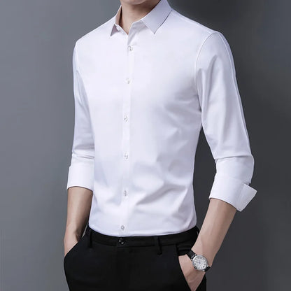 Camisa informal de manga larga de color liso para hombre, estilo empresarial