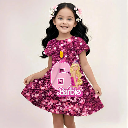 3D Printing Glisten Summer Barbie I Am Kenough Princess Dress Girls Women Short Sleeve Costume Party Dresses Children Clothes