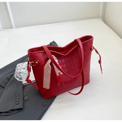 PU 2024 New Women's Bag Fashion Trend Shoulder Bag Leisure Commuter Handbag Minimalist Versatile Design Red Large Capacity