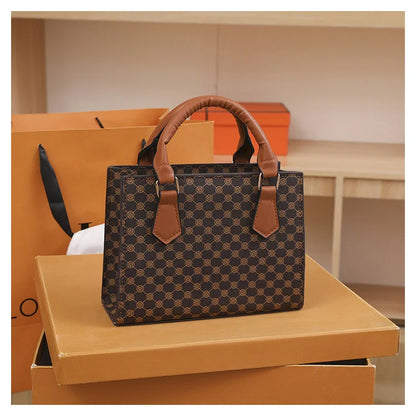 Fashion Square Small Top-handle Bags Casual Tote Pu Leather Plaid Crossbody Shoulder Bag Women Handbags For Daily Used And Gift